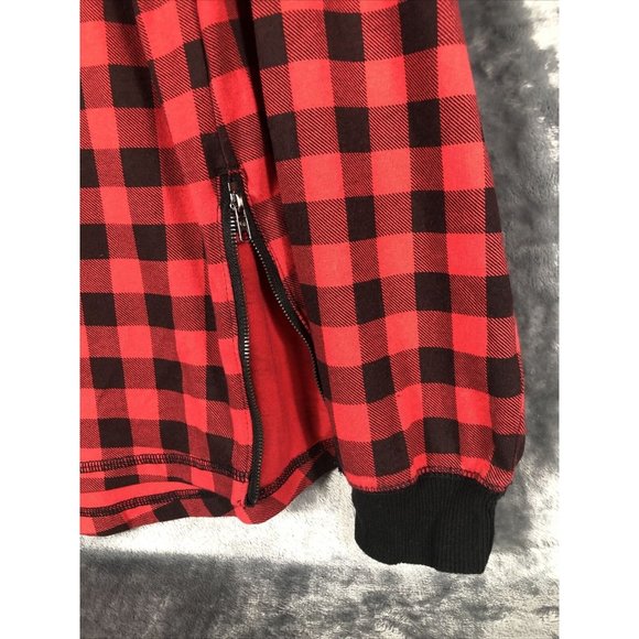 Red & Black Plaid Hoodie Men’s Large Long Sleeve With Side Zippers - Picture 3 of 16